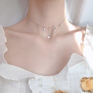 *NEW 925 Sterling Silver Diamond Heart Necklace